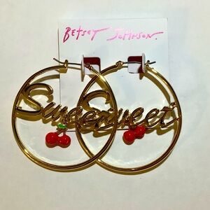 Betsey Johnson Sweet Cherry Charm Hoop Earrings New